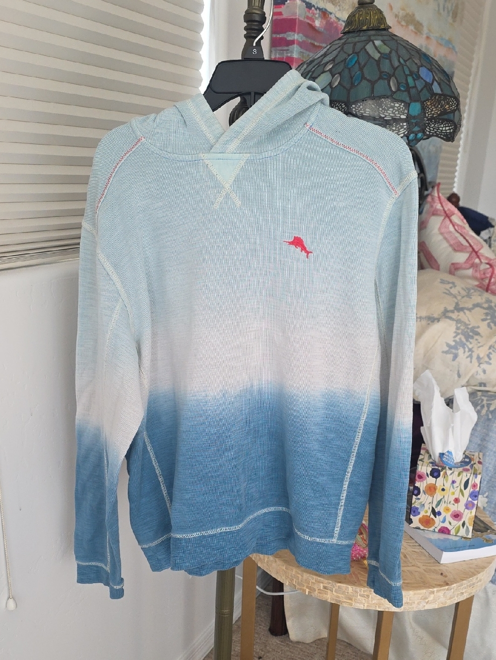 Tommy Bahama Light Blue to Deep Blue Ombre Tobago Bay Crewneck Hoodie with  Logo